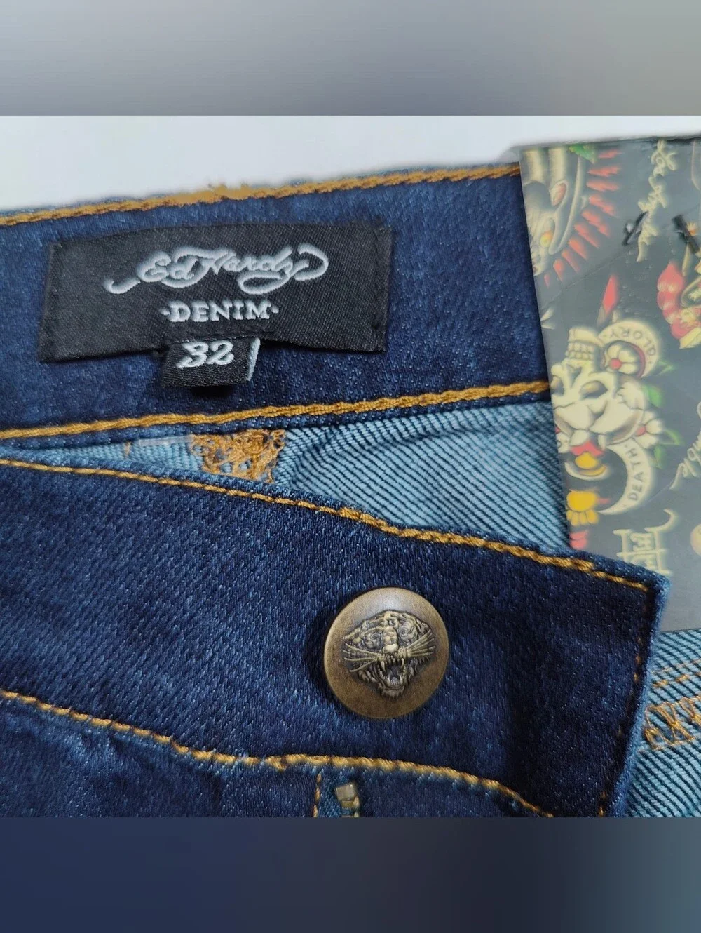 NWT Ed Hardy Stacked Boot Raw Hem The Corps Snake Dark Wash Jeans Size 32x36